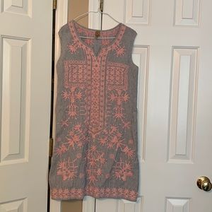 Navy and Pink Embroidered Dress